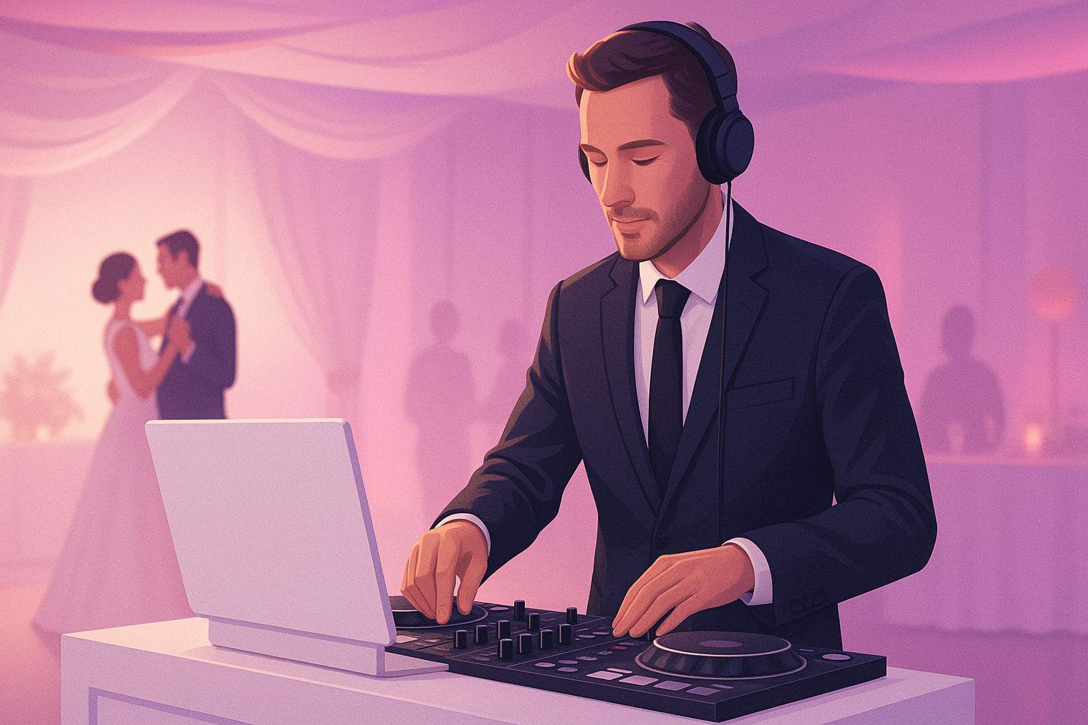DJ mixing tracks at a wedding reception